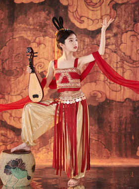 儿童敦煌飞天舞蹈服装演出服女童飘逸中国风古典舞反弹琵琶表演服