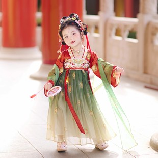 唐宫夜宴新款女童汉服古装大唐装儿童古风演出服公主宫廷七彩刺绣