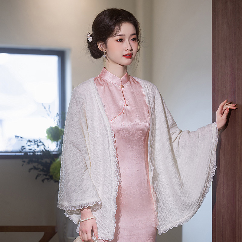 旗袍白色披肩女夏季薄款
