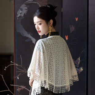 名媛风流苏气质宽松 蕾丝披肩旗袍外搭配裙子复古外套薄款 秋季 新款
