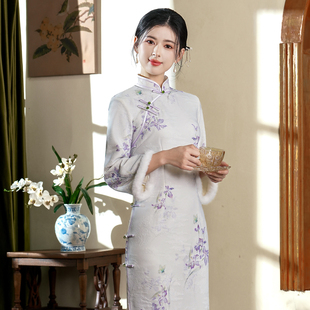 印花设计感日常 加绒加厚保暖改良新中式 旗袍2025新款 秋冬年轻女款