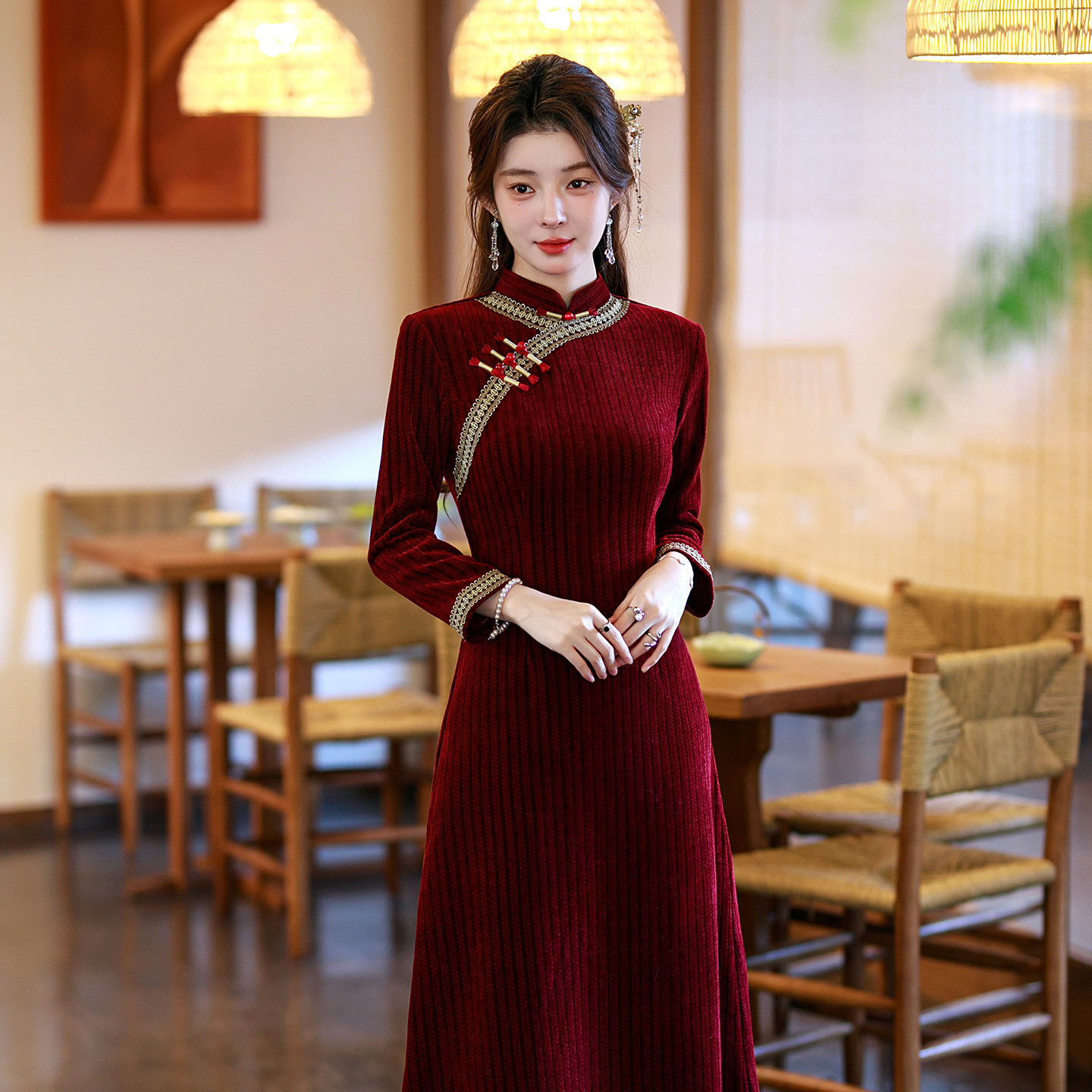 红色旗袍2025年新款女妈妈宴会