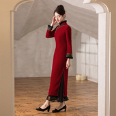 女喜婆婆婚宴装 旗袍2025年冬季 新款 红色气质妈妈改良显瘦加厚