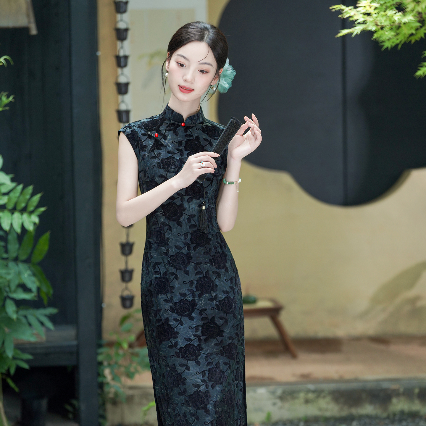 旗袍女新中式2025新款黑色连衣裙