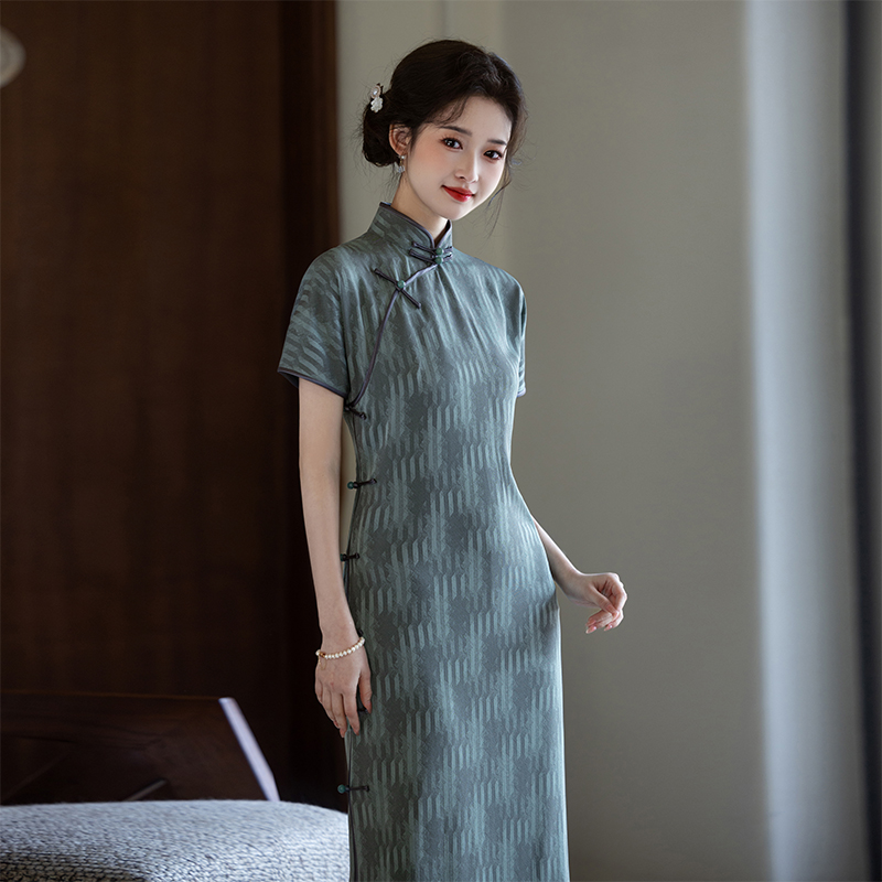 古法条纹旗袍2025春夏新款女