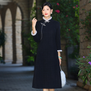 冬季 国风长袖 加厚加绒 妈妈高端优雅气质复古中式 高贵旗袍2025新款