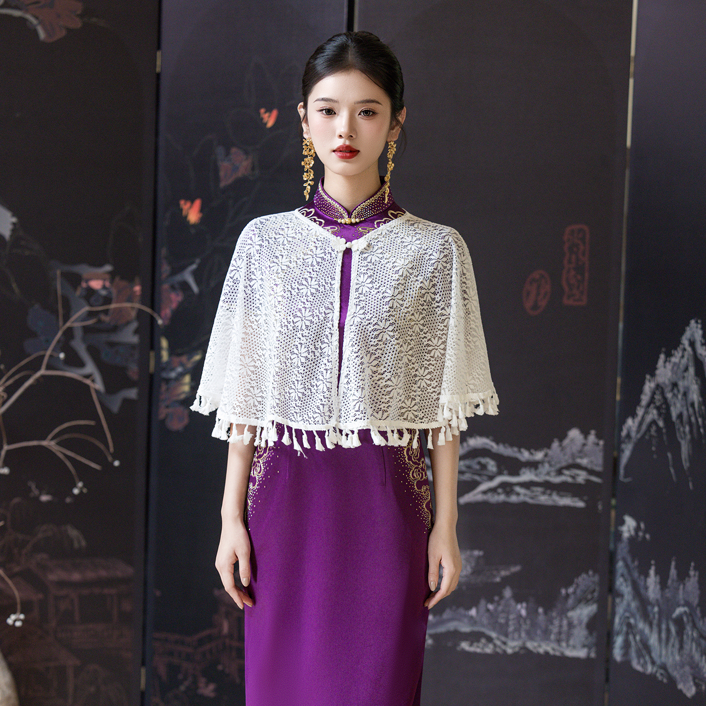 蕾丝披肩秋季新款旗袍外搭配裙子