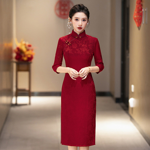 喜婆婆婚宴装旗袍2025新款春季礼服高贵婚礼妈妈加绒中长款连衣裙