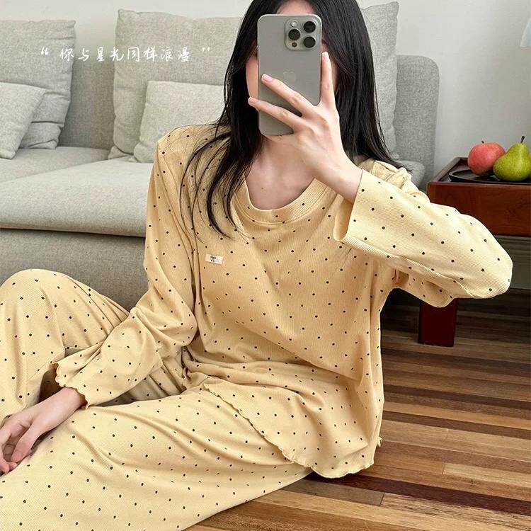 秋冬带胸垫睡衣女款睡衣套装