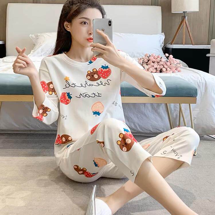 春夏可爱七分袖薄款睡衣套装