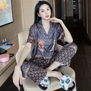 新款小熊睡衣女2023年新款夏季薄款短袖长裤家居服女夏天两件套装
