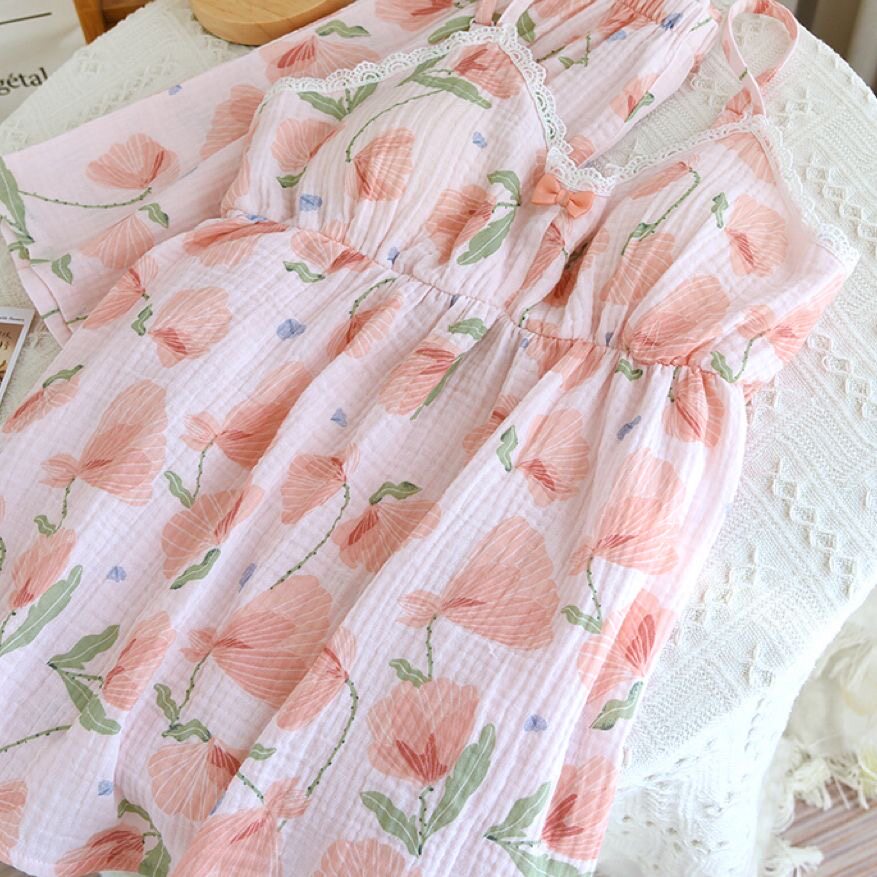 夏季纱布薄款宽松吊带短裤家居服