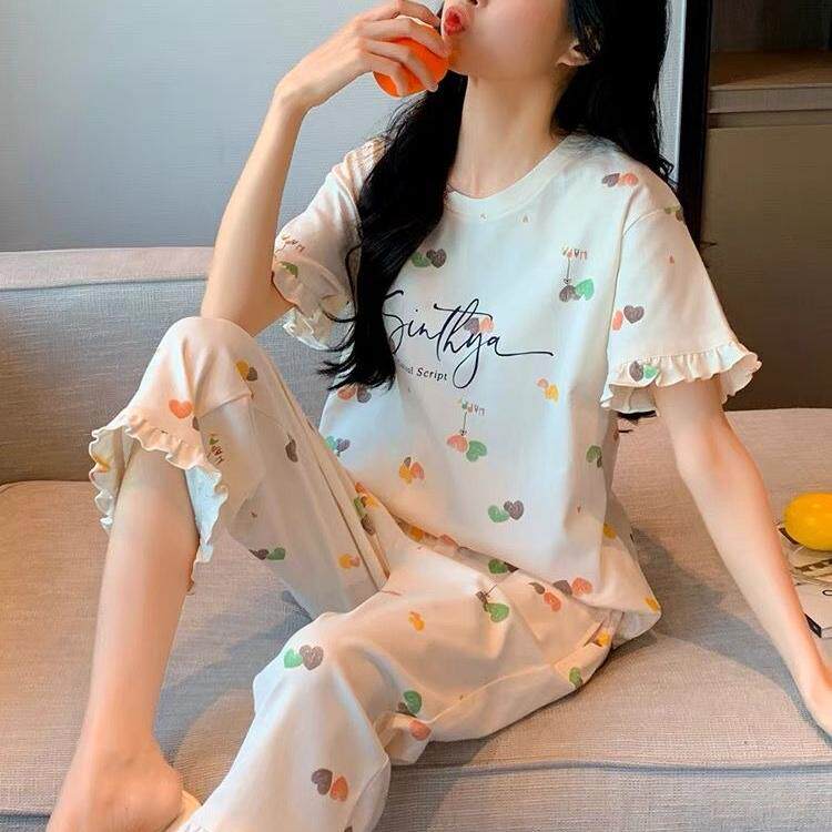 卡通可爱短袖七分裤睡衣套装