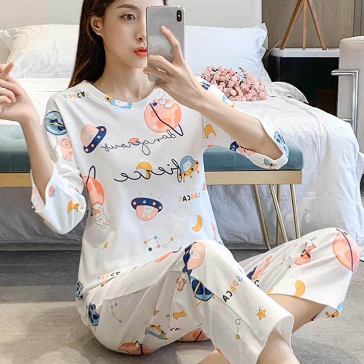 可爱兔兔睡衣女款夏款短袖七分裤2024年新款家居服卡通可爱可外穿,女士内衣/男士内衣/家居服,睡衣/家居服套装,淘宝优惠券,粉丝福利购,淘宝优惠卷