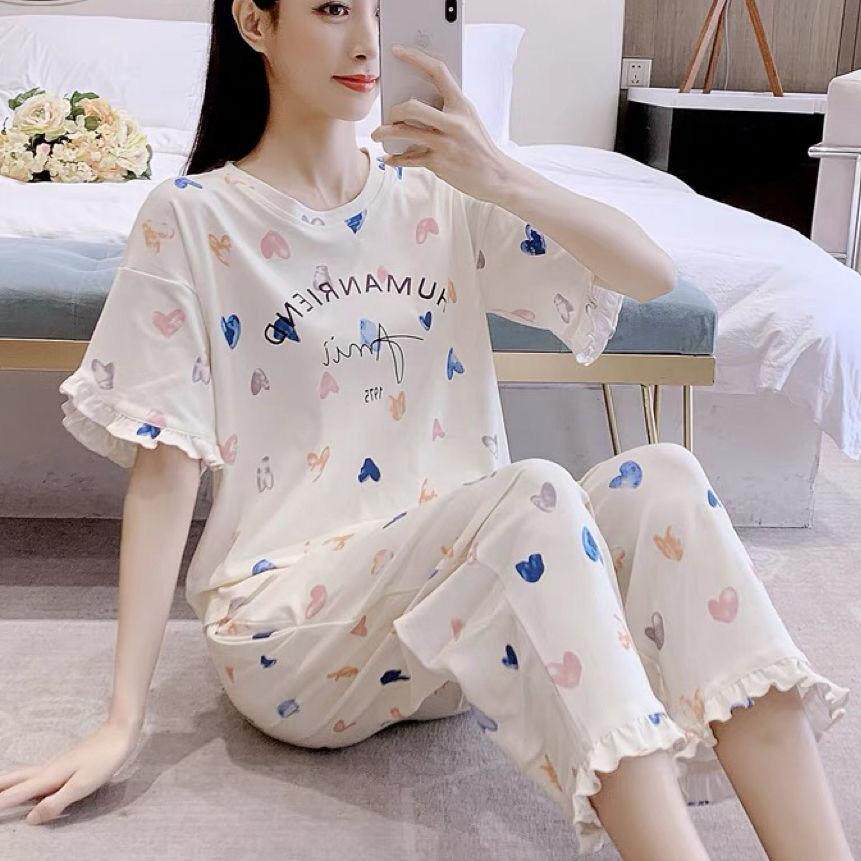 夏季款女短袖可爱睡衣两件套装