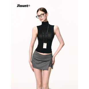 JLAUNT 黑色针织背心女外穿夏修身显瘦内搭打底美式辣妹无袖上衣