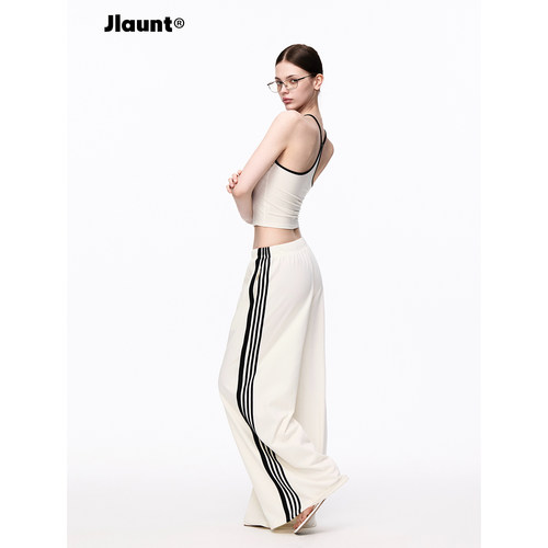 JLAUNT白色运动裤女宽松直筒卫裤