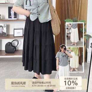 裙子 高腰显瘦拼接半身裙女2024新款 夏季 大码 胖mm甜美蛋糕裙中长款