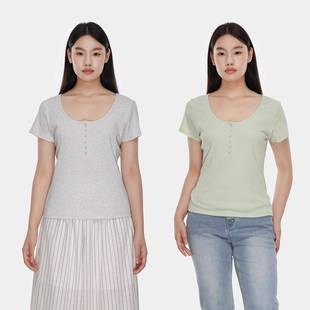 大码 roseplus正肩短袖 新款 女T恤衫 微胖mm小众设计感气质上衣 夏季