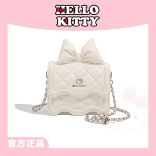 HelloKitty凯蒂猫蝴蝶结小方包女菱格链条单肩包小香风休闲斜挎包