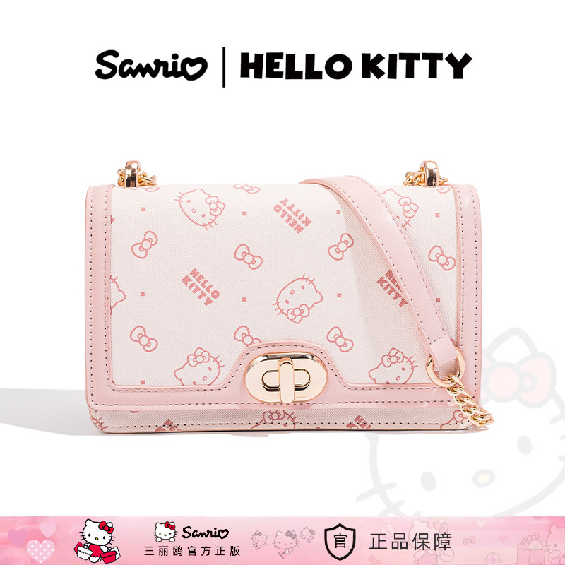 HelloKitty凯蒂猫小方包链条满印花斜挎包包女时尚百搭腋下单肩包