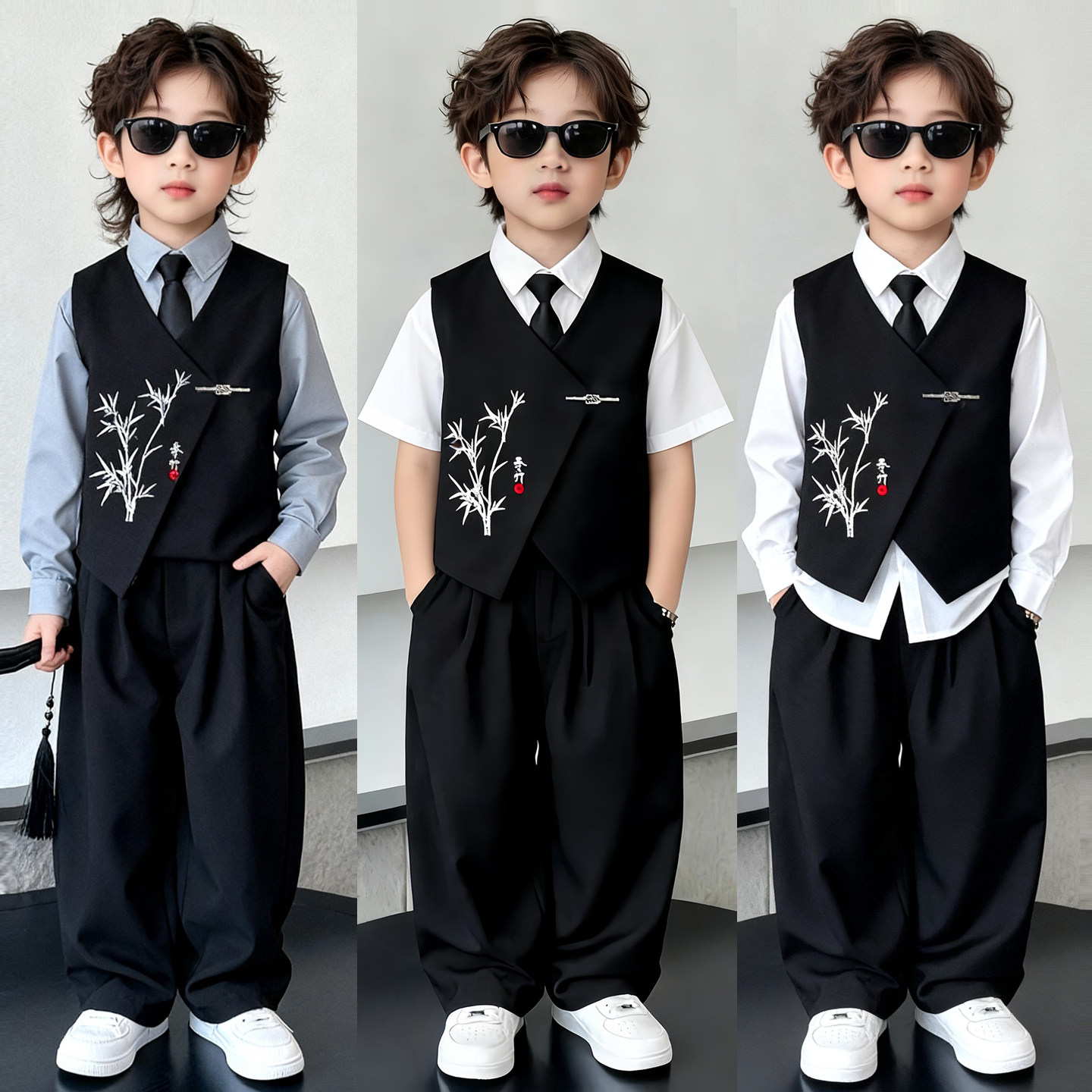 儿童西装套装新中式帅气宝宝周岁生日礼服花童男童主持人钢琴演出