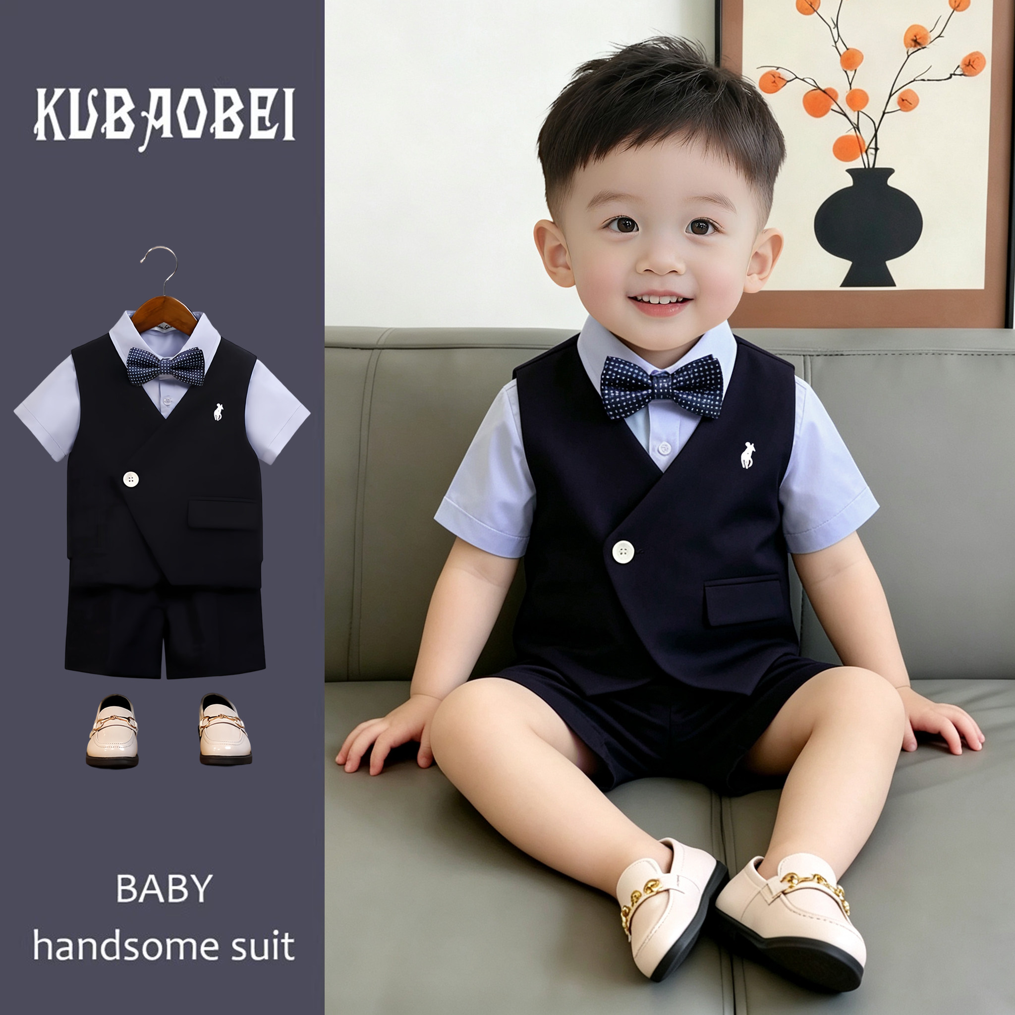 夏季英伦男童西装三件套周岁礼服