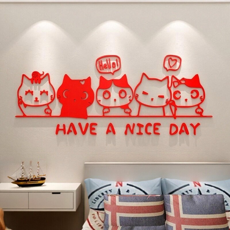 可爱儿童房装饰卧室背景墙猫咪贴纸卡通床头贴画自粘电视墙装饰画