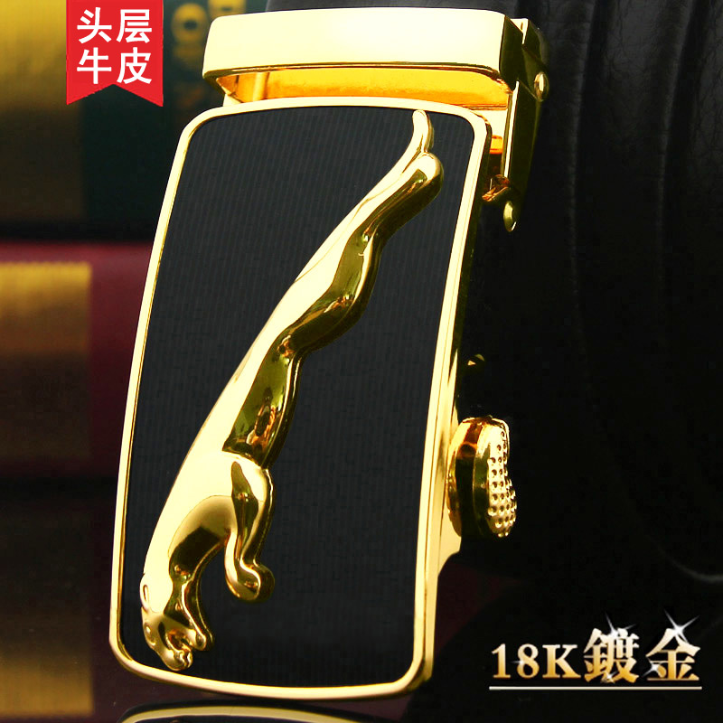 捷豹皮带男士真皮自动扣中青年腰带男头层牛皮纯牛皮休闲潮男裤带