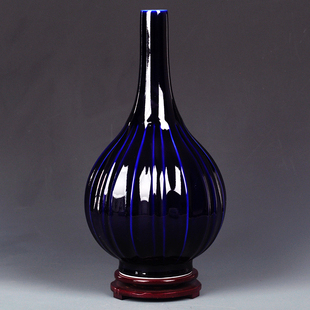 仿古大号霁蓝祭蓝釉胆瓶景德镇陶瓷器中式花瓶工艺品装饰摆件