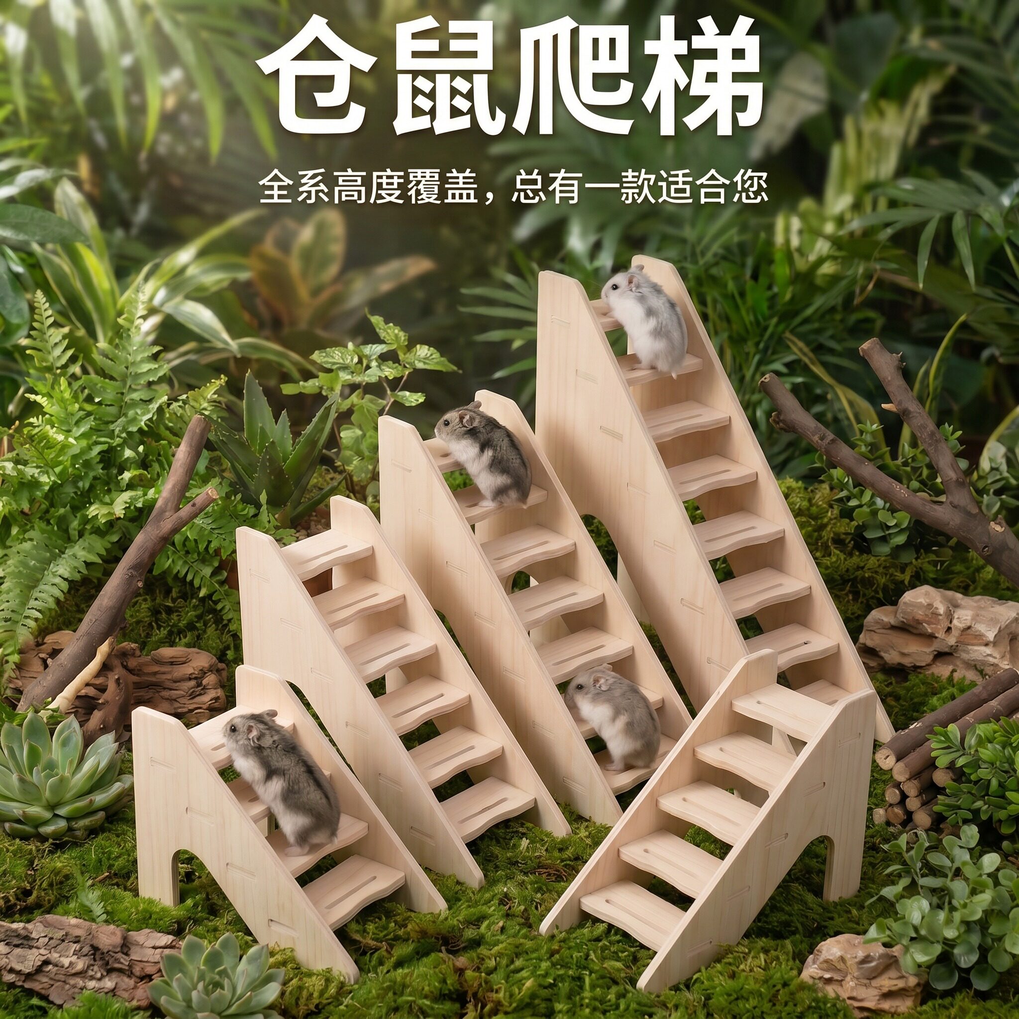 仓鼠攀爬楼梯台阶梯子金丝熊爬梯木质造景用品刺猬小屋小宠玩具