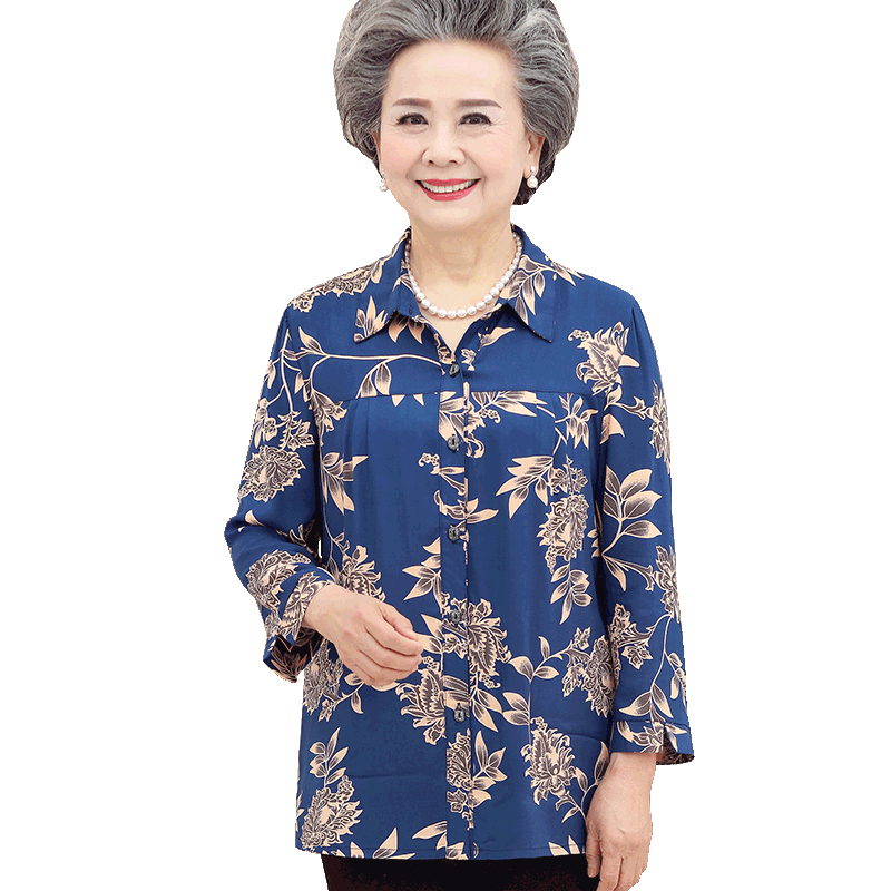 老年人衬衣女奶奶春夏装长袖衬衫