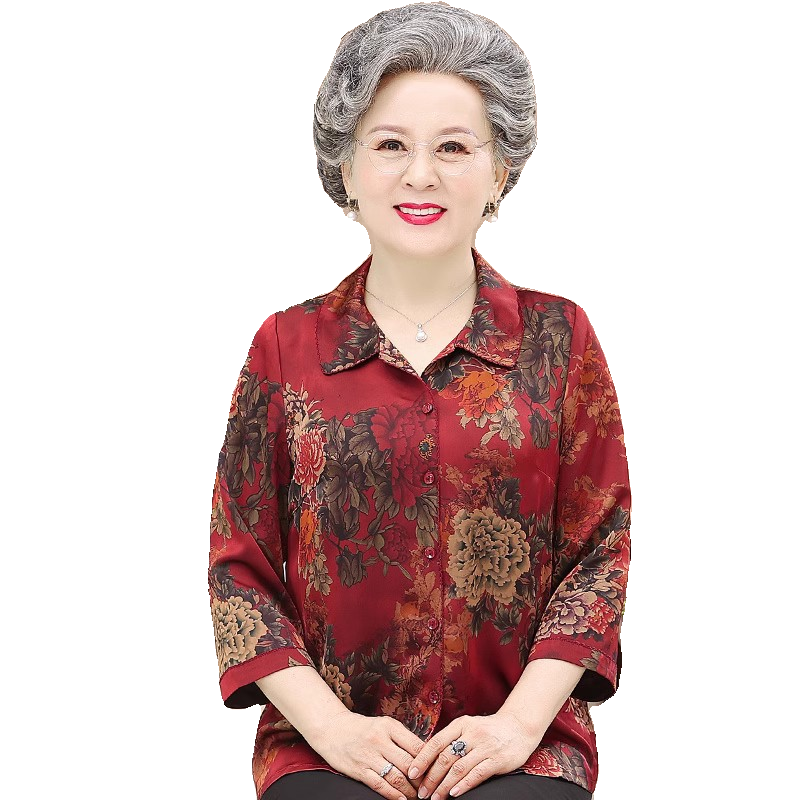中老年人夏装女喜庆高档奶奶衬衫