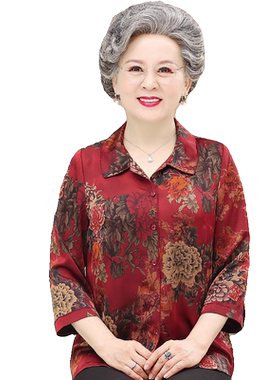 中老年人夏装女喜庆高档奶奶衬衫