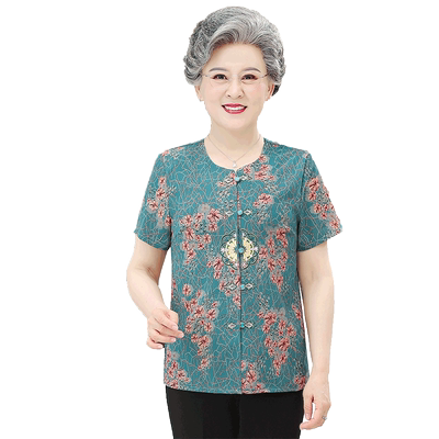 中老年人夏装奶奶短袖衬衫