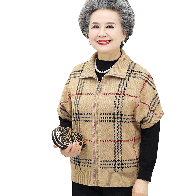 中老年人女春秋中袖马甲开衫外套
