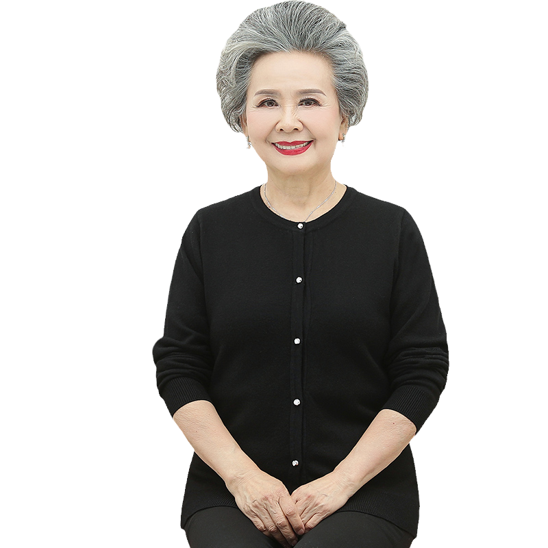 老年人春秋衣服女奶奶秋装针织开衫长袖薄外套太太妈妈大码上衣