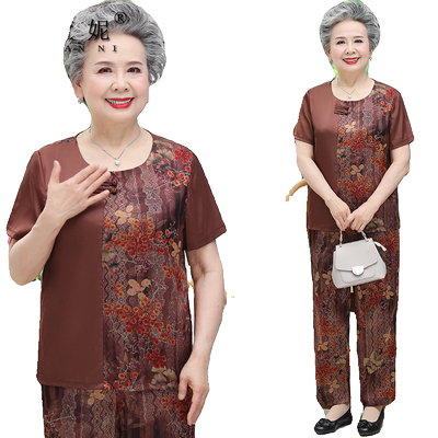 中老年女夏装短袖老太太两件套装