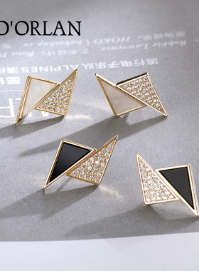 黑白小众几何菱形纯银耳环女设计感韩版网红简约潮人耳钉小巧耳饰