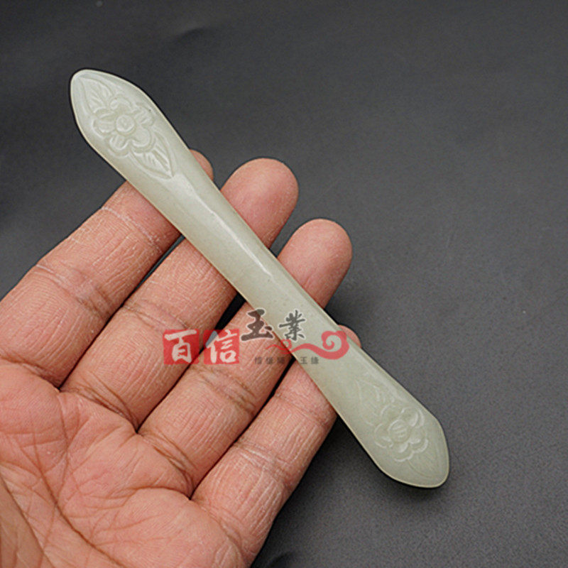 和田玉花朵发簪玉簪青白玉簪子女款头饰古风汉服发饰仿古雕刻簪子