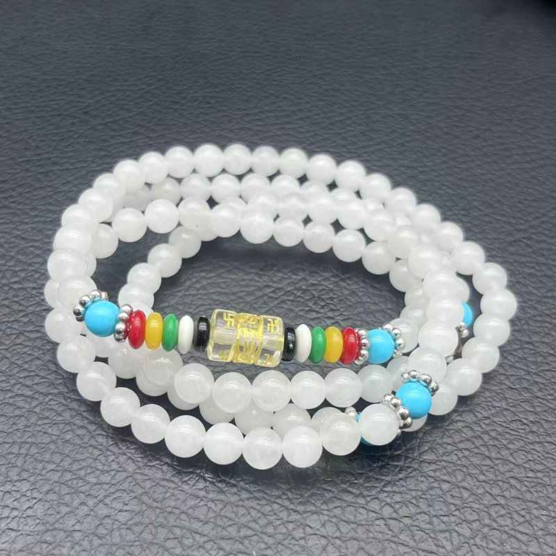 金丝玉108颗手串手链石英岩多圈六子真言项链串珠挂件配珠 玉串珠