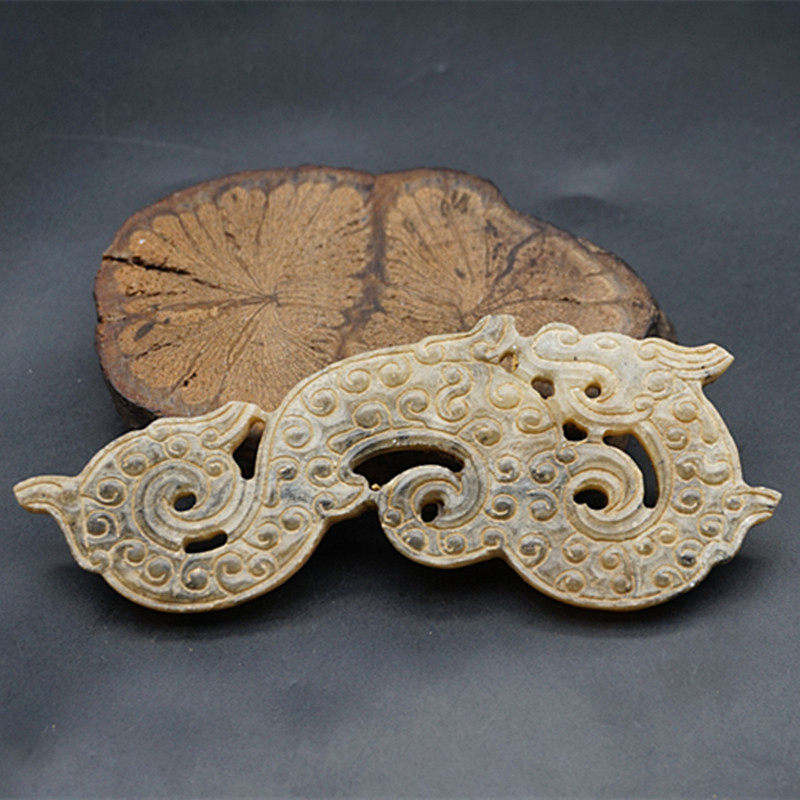 岫玉仿古龙玉佩玉坠仿古做旧双面雕刻玉龙凤玉佩玉坠汉服腰佩玉璜