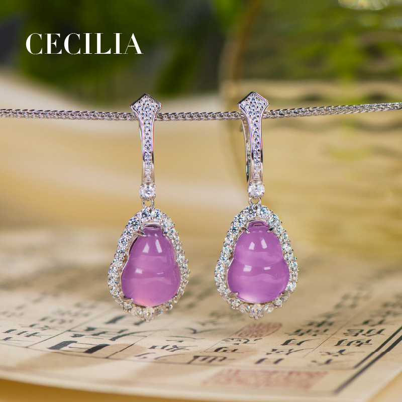 CECILIA天然高冰紫玉髓葫芦耳坠