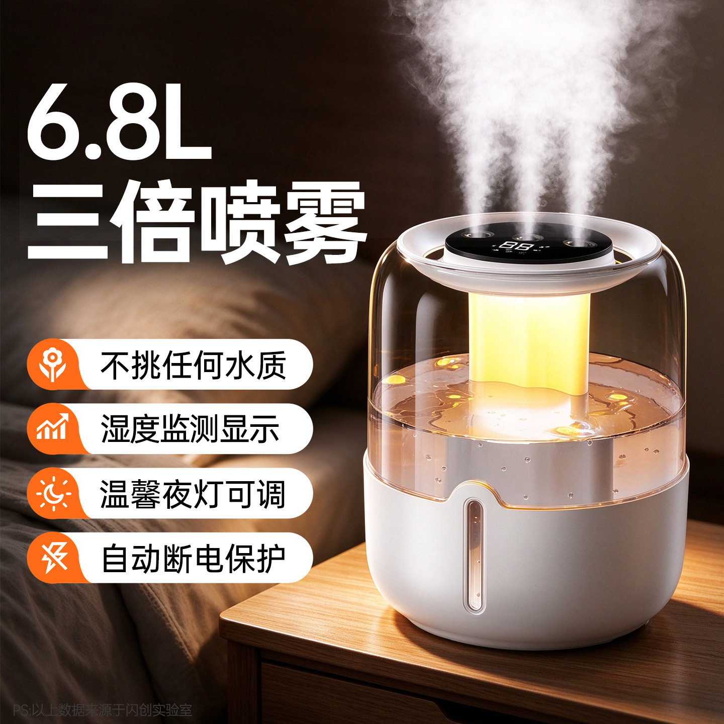 6.8L加湿器大容量双喷雾USB家用静音空气增湿机桌面加湿器礼品