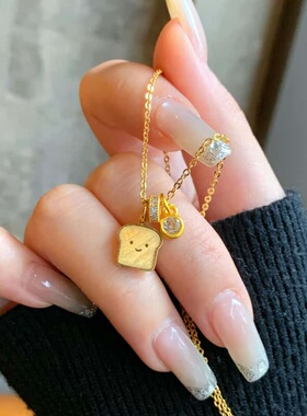 金色卡通吐司面包跑环项链精致