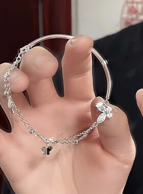 蝴蝶手链女小众轻奢双层链条手镯