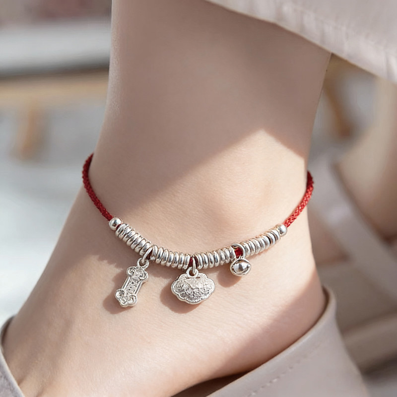 红绳脚链女如意长命锁铃铛古风转运脚环2026新款爆款脚饰