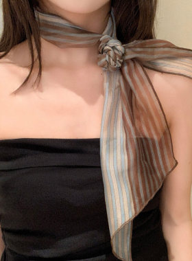 细长条小丝巾条纹薄款护颈