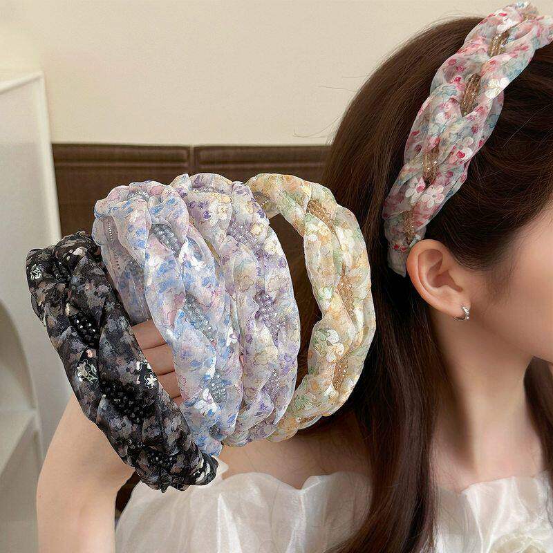 甜美少女法式彩色网纱发箍麻花编织网红新款头箍小碎花精致发卡