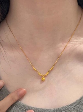 法式金色裙摆玫瑰花项链